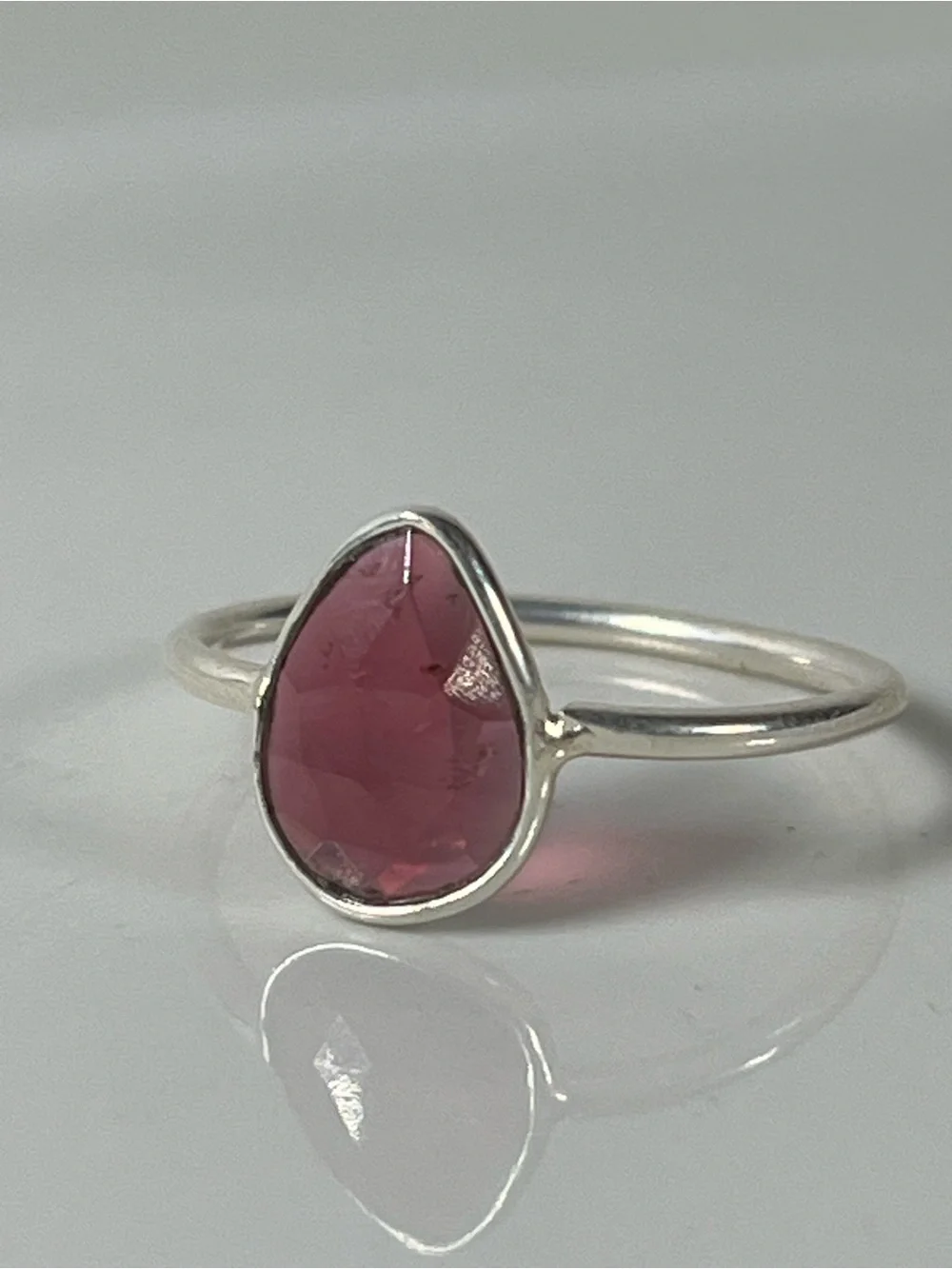 Solid Sterling Silver 925 Ruby Corundum Gemstone Flat Stacker Ring Size 7